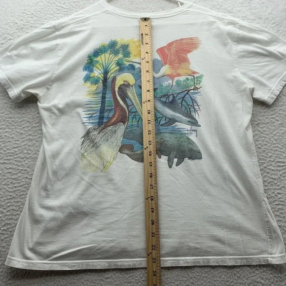 Guy Harvey T-Shirt Womens Large L Everglades Manatee Dolphin Birds Palms Fishing - Picture 5 of 11